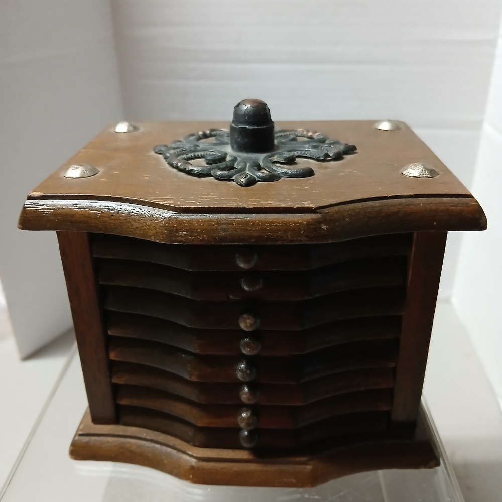 Vintage Wooden Mini Chest of Drawers Style Cork Coaster Set of 8 Retro Barware